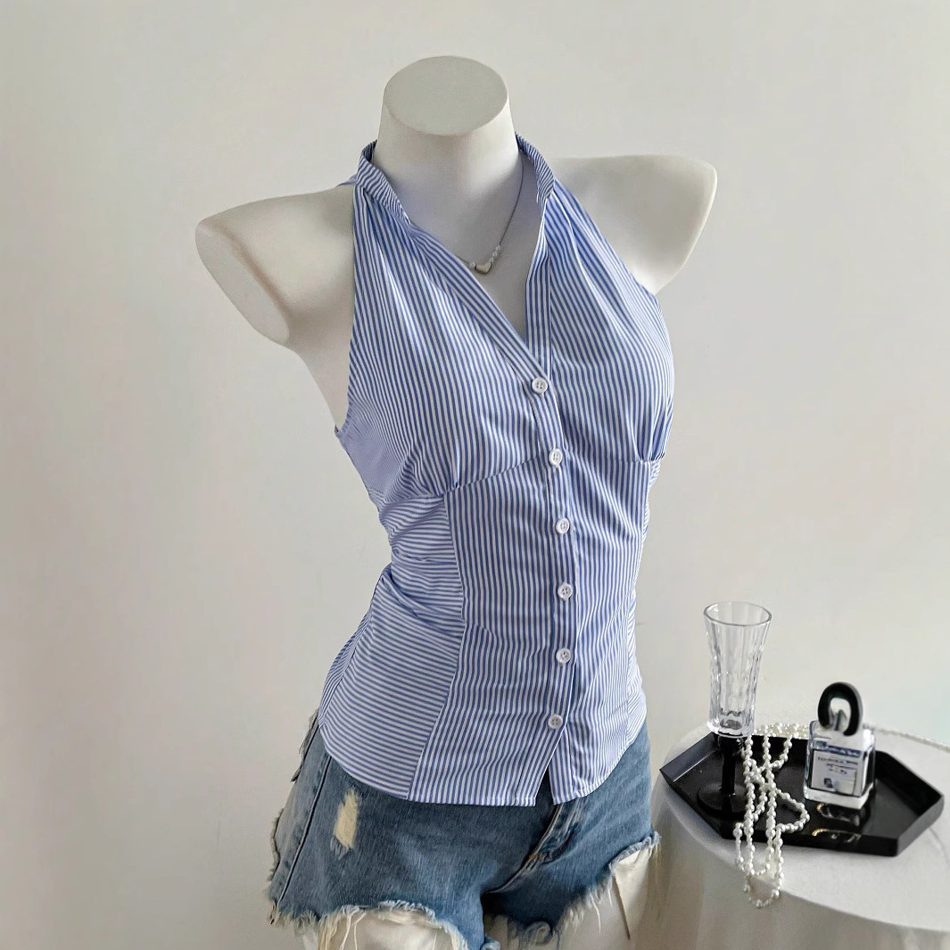 Blue and White Striped Sleevel - đánh giá và giá Sleeveless Undershirt